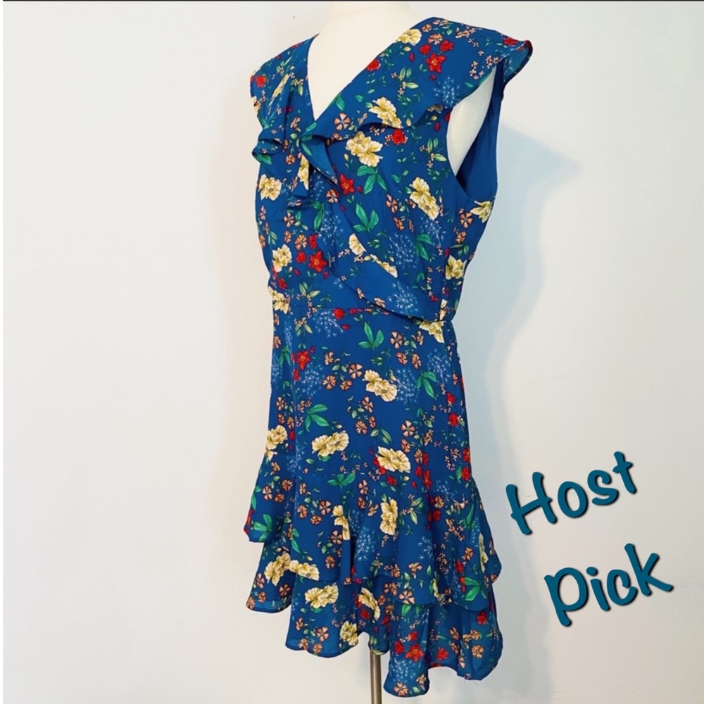 Nicole Miller Blue Floral Mini Dress with Yellow & Red Accents